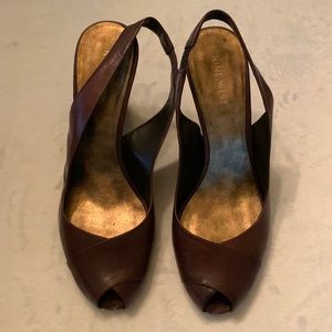 Nine West brown leather wedges, size 7.5